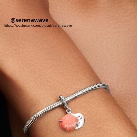 Pandora Coral-colored Shell Double Dangle Charm - Picture 2 of 2